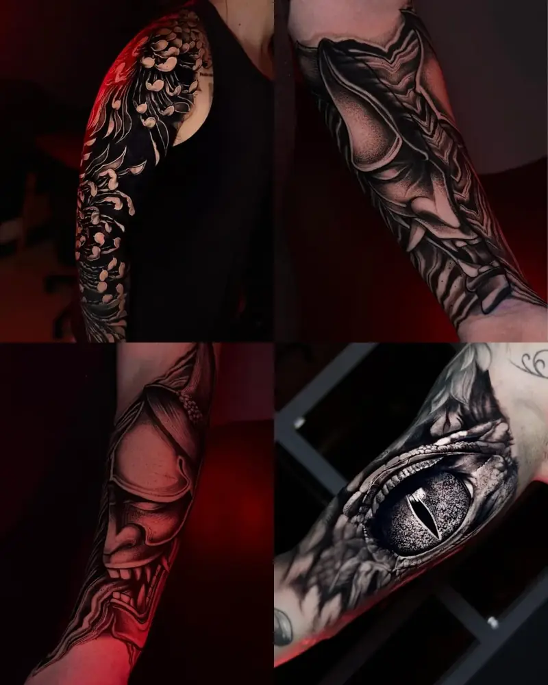 Tatuagens de blackwork e realismo, por Moita, Clash Tattoo Ribeirão Preto